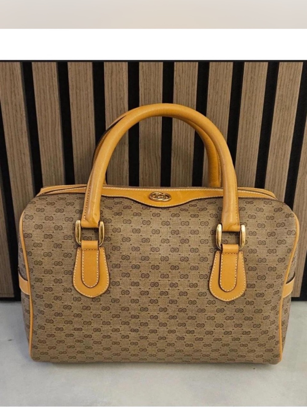 Gucci Brown Monogram Travel Satchel with Tan Leather Trim